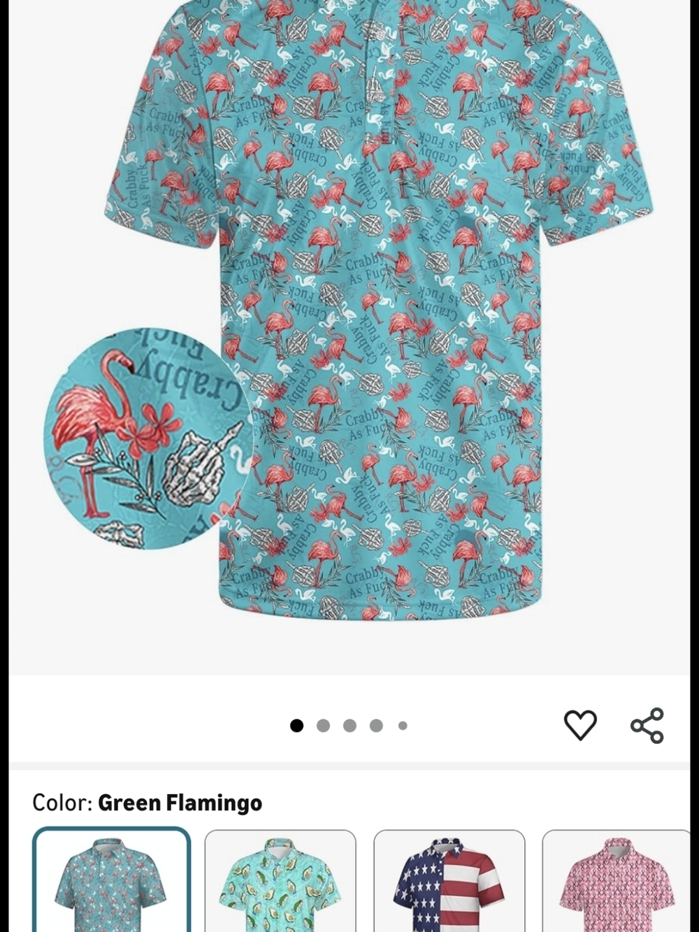 Green Flamingo Print Mens Shirt (Read Shirt Carefully)